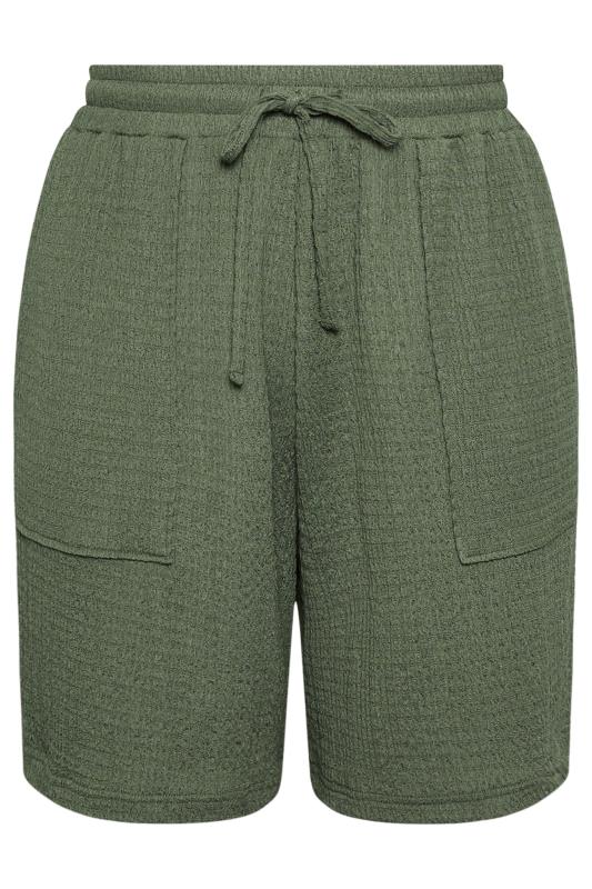 YOURS Plus Size Khaki Green Textured Crinkle Shorts | Yours Clothing 5