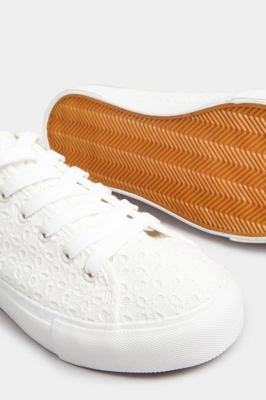 White Broderie Anglaise Trainers In Wide E Fit | Yours Clothing 5
