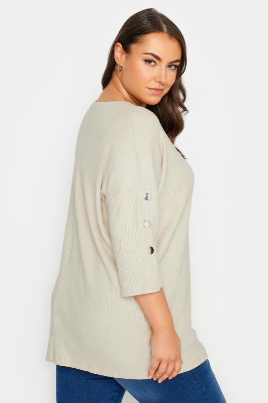 YOURS Plus Size Beige Brown Soft Touch Button Jumper | Yours Clothing 3