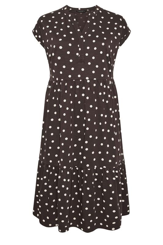 EVANS Plus Size Chocolate Brown Cotton Spot Dress | Evans 5