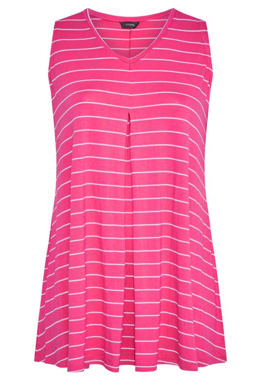 Plus Size Hot Pink Stripe Pleat Vest Top | Yours Clothing 5