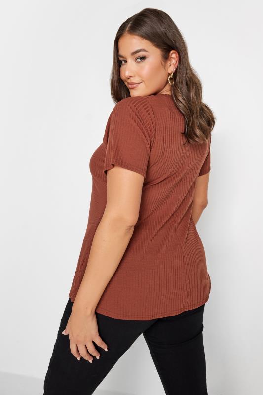 LIMITED COLLECTION 2 PACK Plus Size Curve Rust Orange & Black Ribbed Swing Tops | Yours Clothing  5