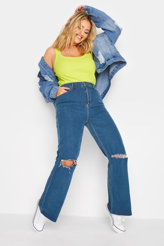 Plus Size Mid Blue Ripped Wide Leg Jeans | Yours Clothing 2