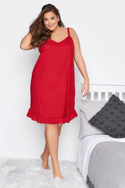 Plus Size  LIMITED COLLECTION Curve Red Ribbed Heart Print Nightdress