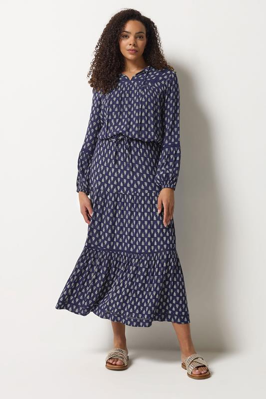 M&Co Navy Blue Aztec Tie Neck Blouse | M&Co 2