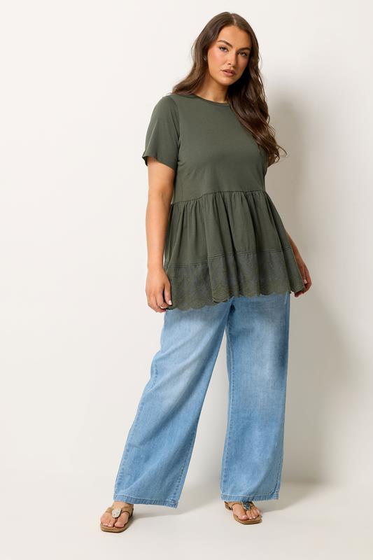 YOURS Plus Size Green Tiered Peplum Top | Yours Clothing 1