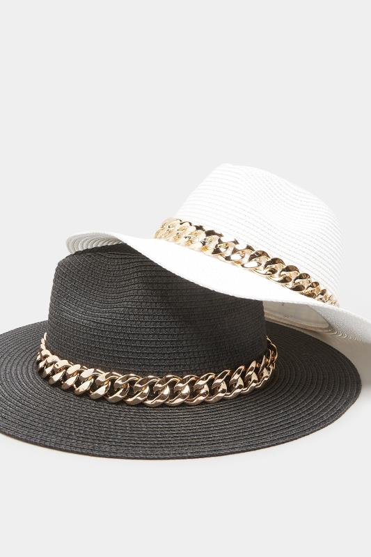 Plus Size White Straw Chain Fedora Hat | Yours Clothing 4