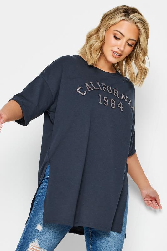  Grande Taille YOURS Curve Navy Blue 'California' Glitter Embossed T-Shirt