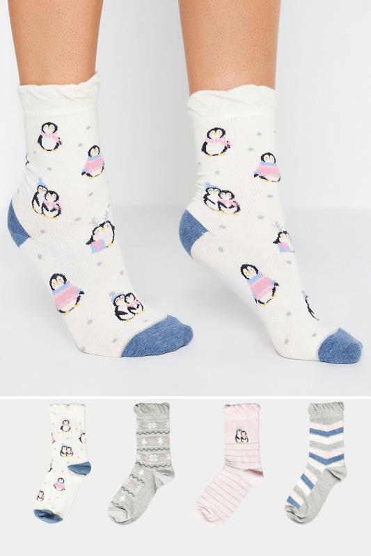 5 PACK Grey Christmas Penguin Ankle Socks | Yours Clothing 1