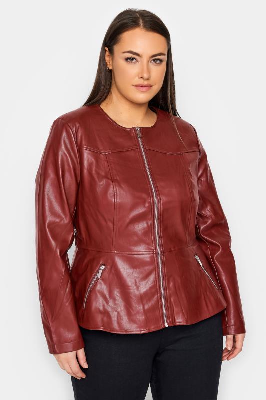 Plus Size  City Chic Red Faux Leather Fitted Jacket