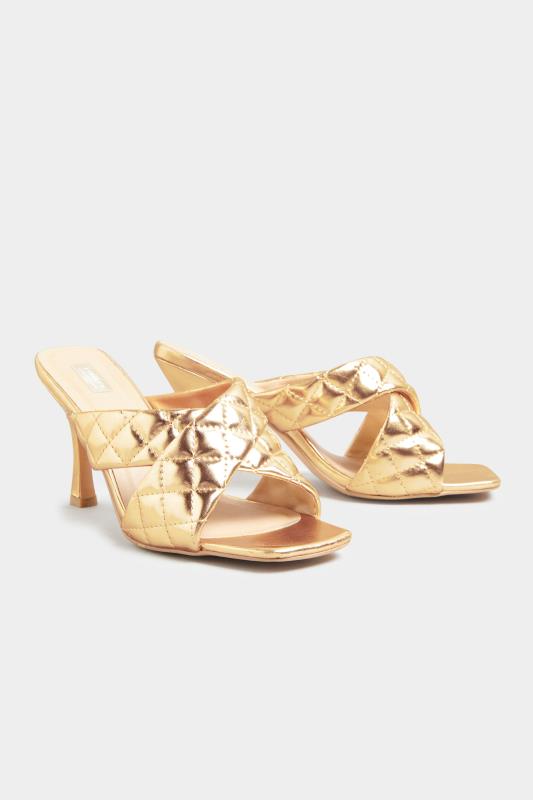 Tall  LIMITED COLLECTION Gold Cross Quilted Stiletto Mules In Extra Wide Fit