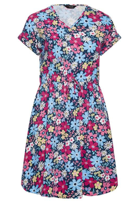 YOURS Curve Plus Size Blue Floral Mini Dress | Yours Clothing  6