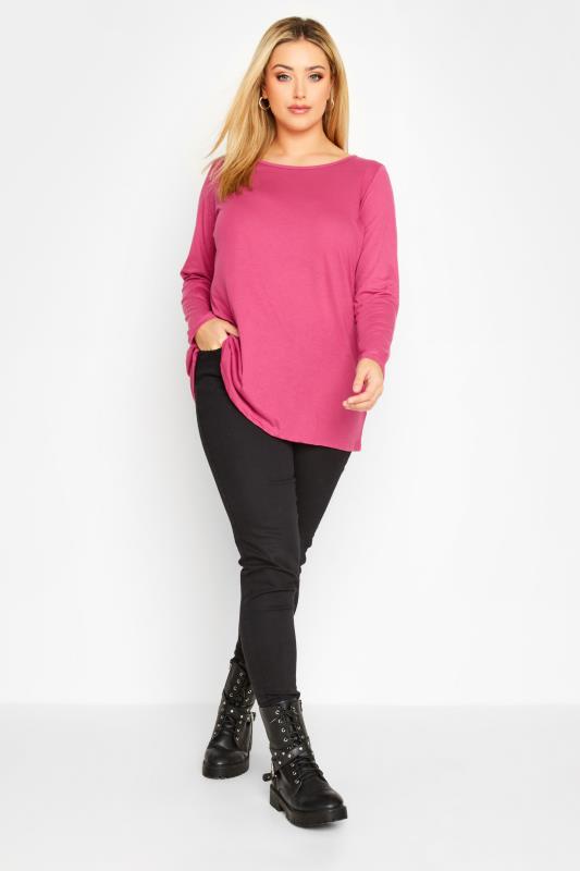 3 PACK Plus Size Black & Pink Long Sleeve T-Shirts | Yours Clothing 3