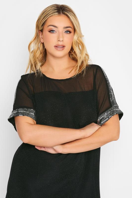 YOURS Plus Size Curve Black Chiffon Sequin Top | Yours Clothing  4