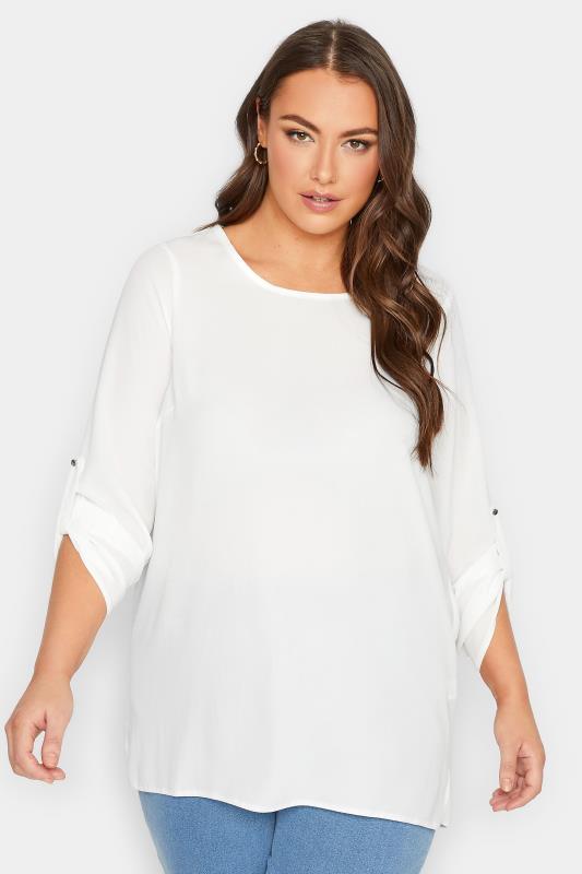 Plus Size  YOURS Curve White Tab Sleeve Blouse