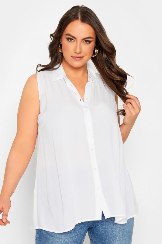 Plus Size  YOURS Curve White Dipped Hem Sleeveless Blouse