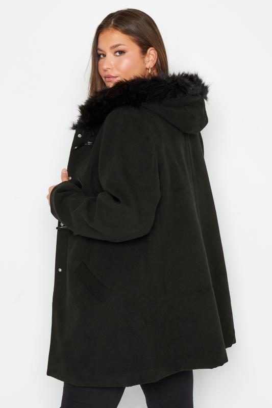 Plus Size Black Faux Fur Trim Duffle Coat | Yours Clothing 4