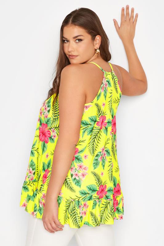 Plus Size Bright Yellow Tropical Print Frill Hem Cami Top | Yours Clothing 3