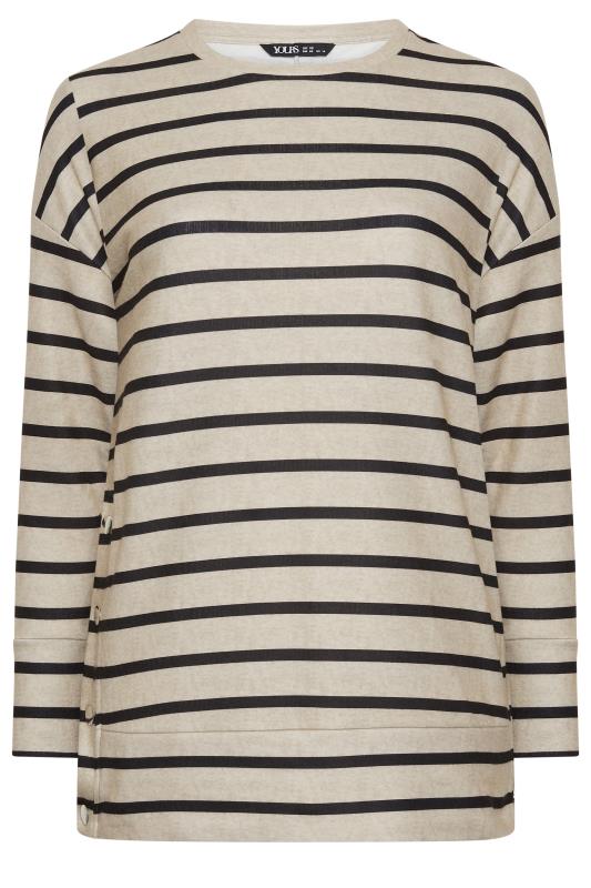 YOURS Plus Size Beige Brown Striped Side Popper Top | Yours Clothing 5