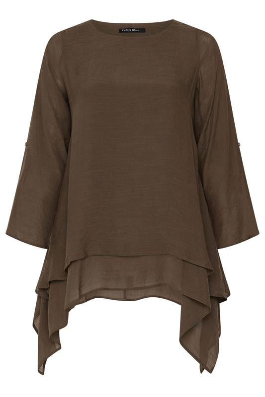 EVANS Plus Size Chocolate Brown Double Layer Blouse | Evans 5