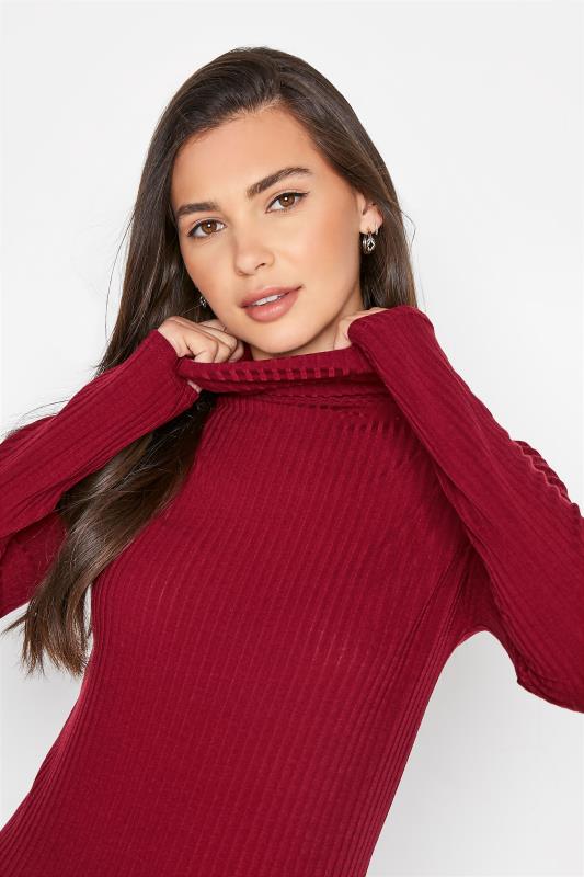 LTS Tall Burgundy Red Ribbed Roll Neck Top 4