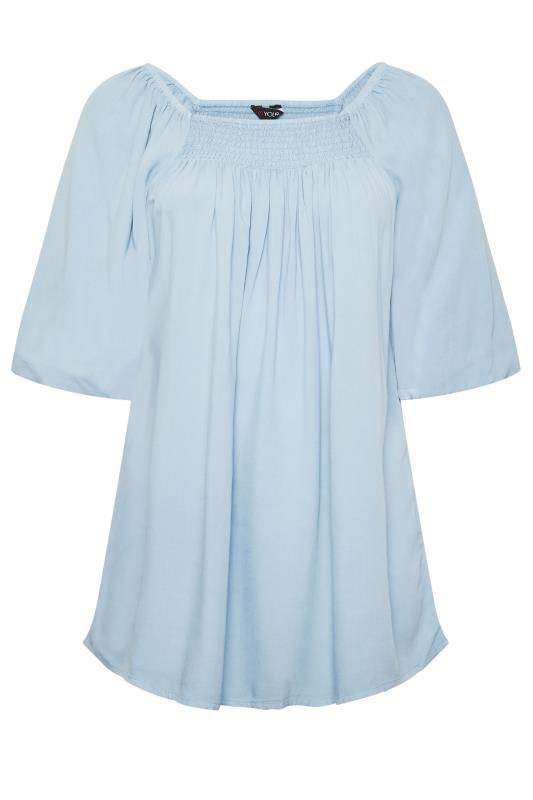 YOURS Plus Size Blue Shirred Neck Gypsy Top | Yours Clothing 6