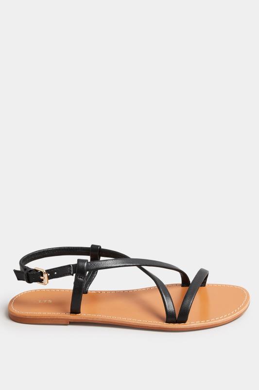 LTS Black Leather Crossover Strap Flat Sandals In Standard Fit | Long Tall Sally 3