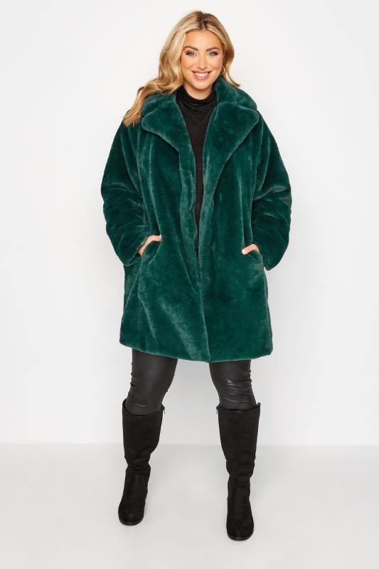Plus Size Green Luxe Faux Fur Coat | Yours Clothing 2