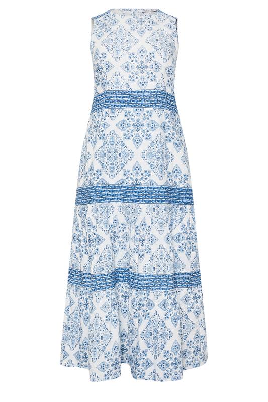 M&Co Petite Light Blue Tile Print Tiered Midi Dress | M&Co 5