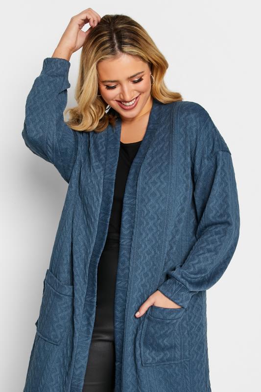 YOURS LUXURY Plus Size Blue Soft Touch Cable Knit Cardigan | Yours Clothing 5