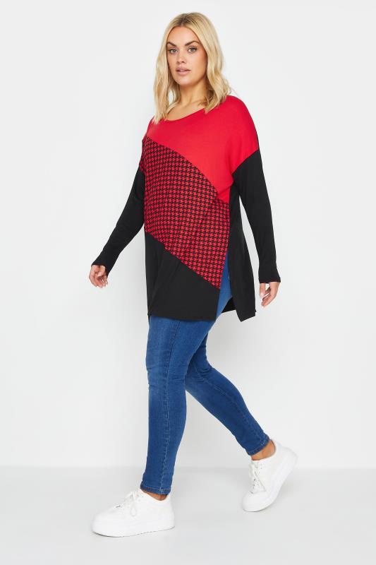 YOURS Plus Size Red Dogtooth Check Oversized Top | Yours Clothing 2