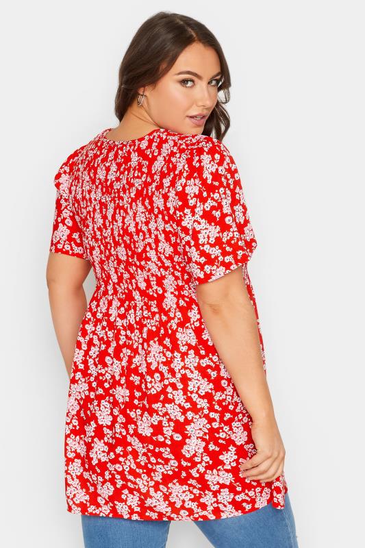 Plus Size Red Ditsy Floral Shirred Top | Yours Clothing 3
