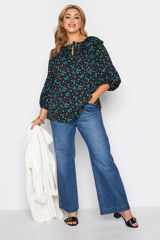 LIMITED COLLECTION Curve Black Floral Spot Puff Sleeve Blouse 2