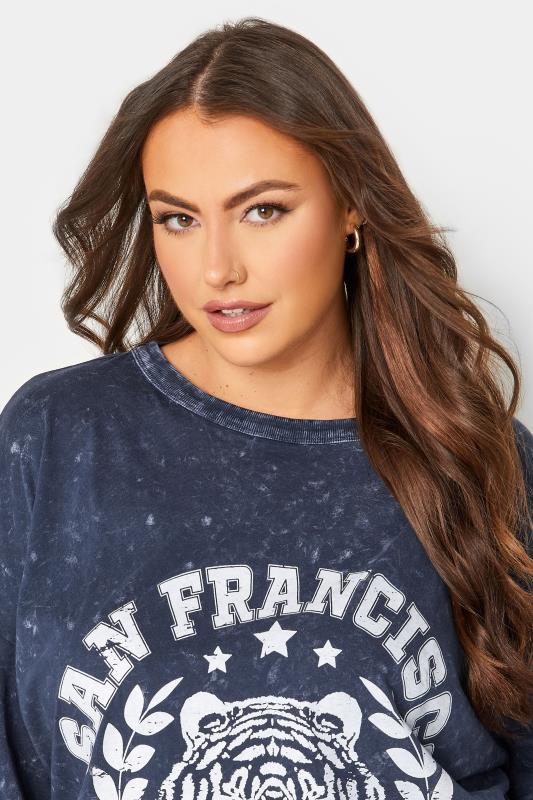 Plus Size Navy Blue Acid Wash 'San Francisco' Oversized Tunic T-Shirt Dress | Yours Clothing 4