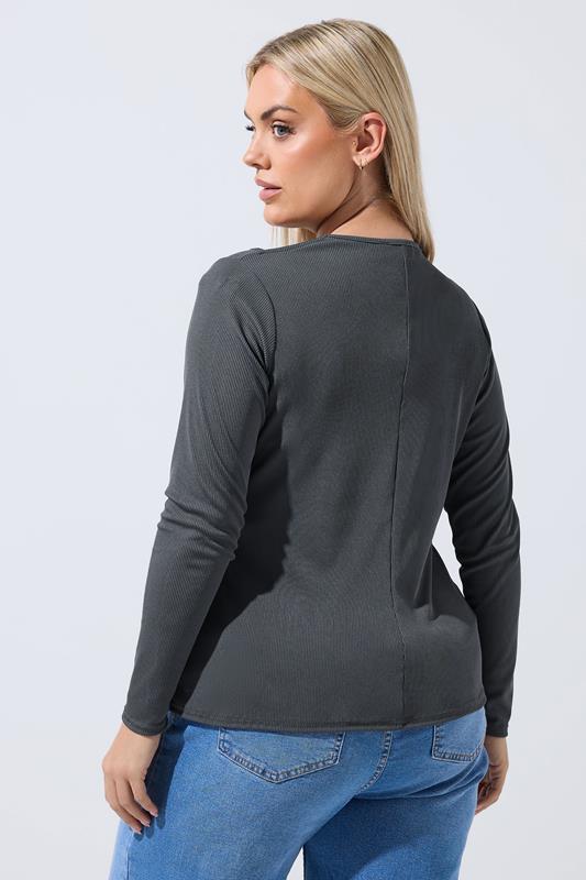 LIMITED COLLECTION Plus Size Grey 2-In-1 Ribbed Long Sleeve T-Shirt | Yours Clothing 4