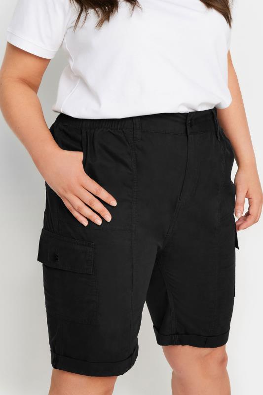 YOURS Plus Size Black Elasticated Waist Cargo Shorts | Yours Clothing 4