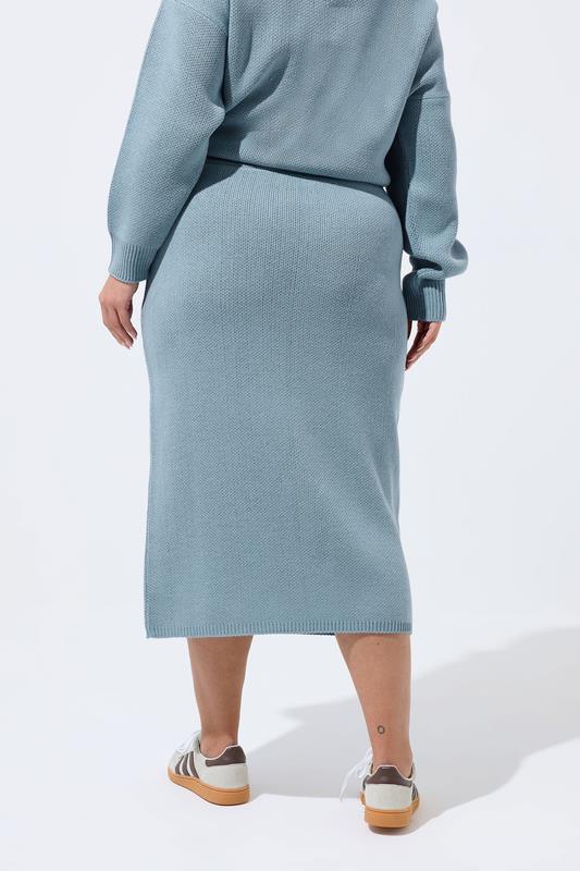 LIMITED COLLECTION Plus Size Blue Knitted Skirt | Yours Clothing 2