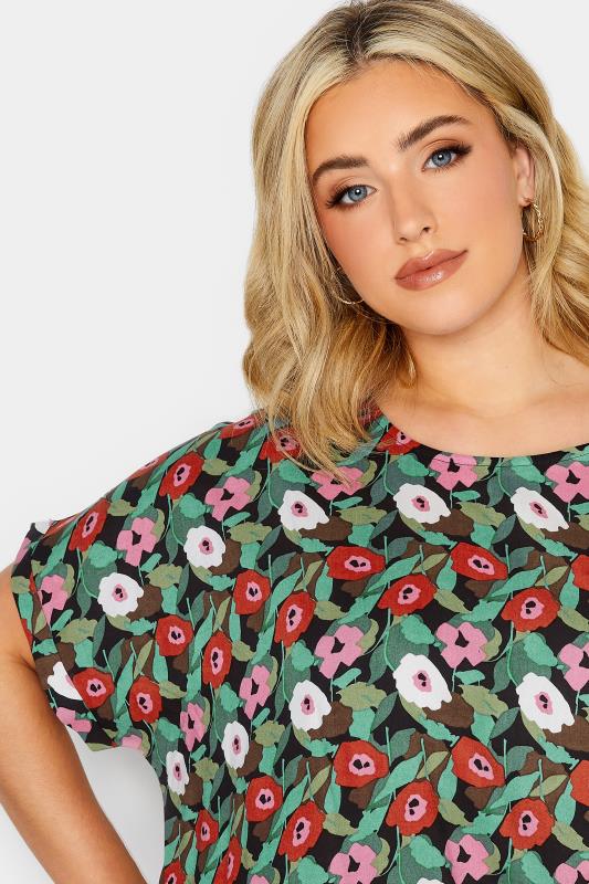 YOURS Plus Size Black Floral Print Dipped Hem Shift Dress | Yours Clothing 4