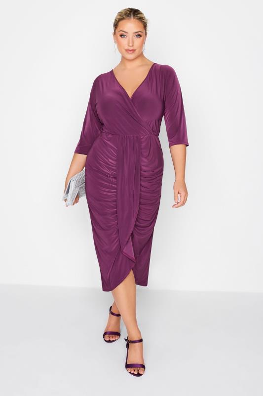YOURS LONDON Plus Size Purple Ruffle Wrap Bodycon Dress | Yours Clothing 2