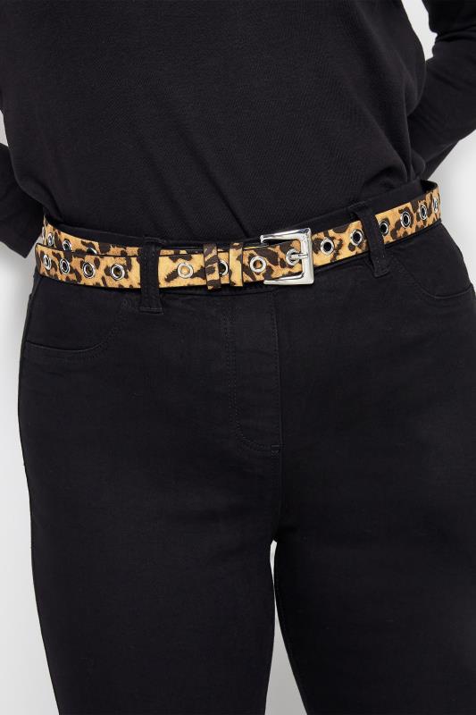 2 PACK Black & Beige Brown Animal Print Eyelet Detail Belts | Yours Clothing 2