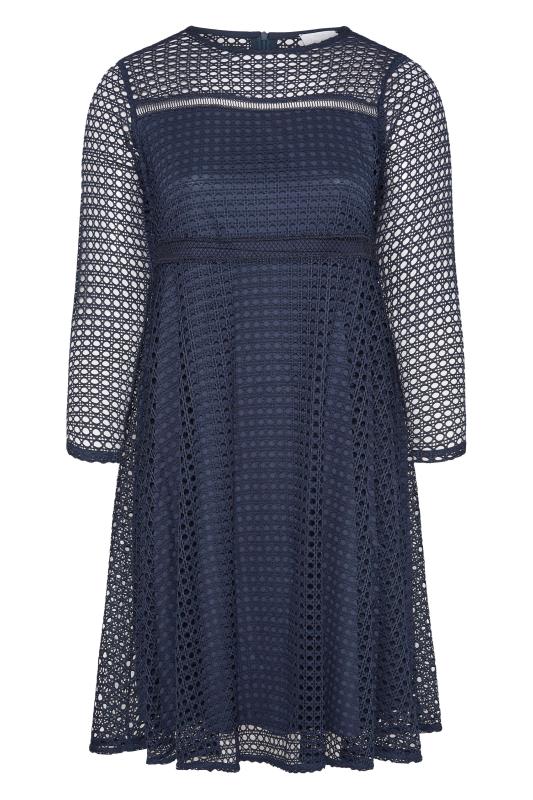 YOURS LONDON Plus Size Navy Blue Lace Midi Skater Dress | Yours Clothing 6