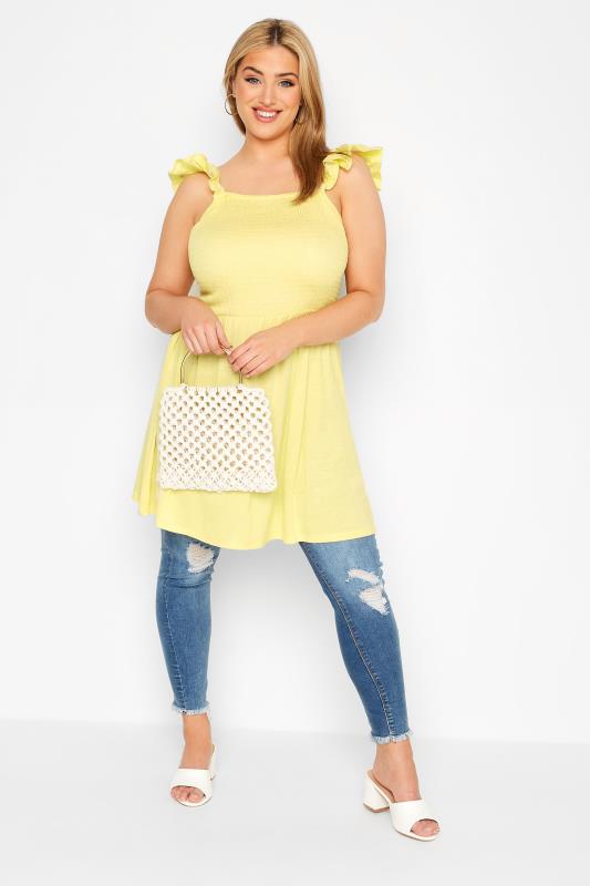 Plus Size  YOURS Curve Yellow Shirred Frill Sleeve Vest Top