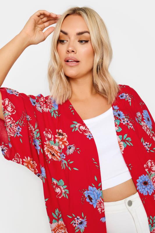 YOURS Plus Size Red Floral Print Longline Kimono | Yours Clothing 5