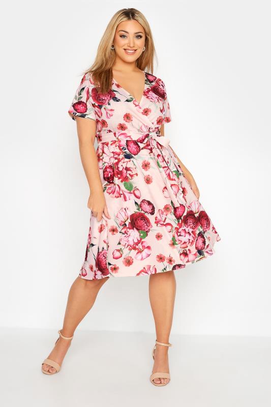 YOURS LONDON Plus Size Pink Floral Print Wrap Midi Dress | Yours Clothing 2