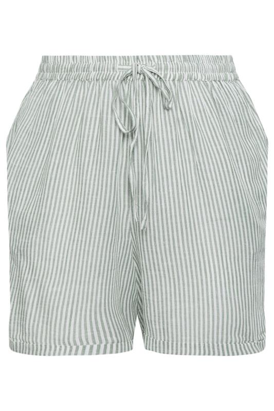 YOURS Plus Size Sage Green Stripe Linen Shorts | Yours Clothing 5