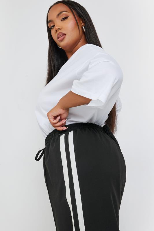 YOURS Plus Size Black Double Side Stripe Wide Leg Trousers | Yours Clothing 5