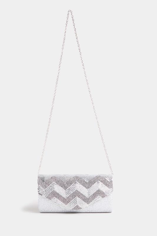 Silver Sequin Chevron Clutch Bag | Yours Clothing 4