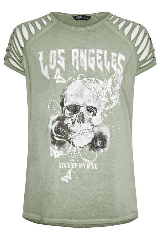 YOURS Plus Size Green Skull Print T-Shirt | Yours Clothing 5