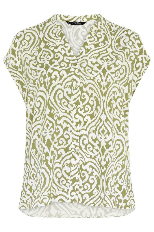 EVANS Plus Size Olive Green Abstract Print Blouse | Evans 5