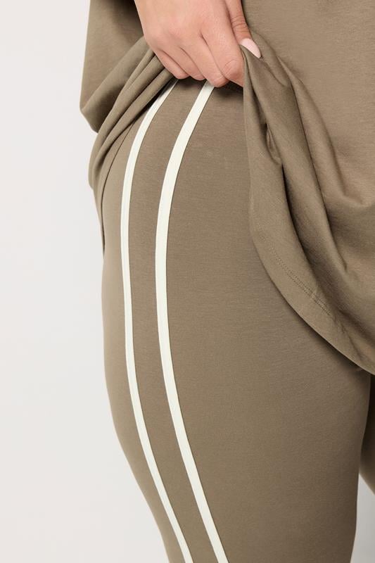 YOURS ACTIVE Plus Size Brown Side Stripe Leggings | Yours Clothing 5